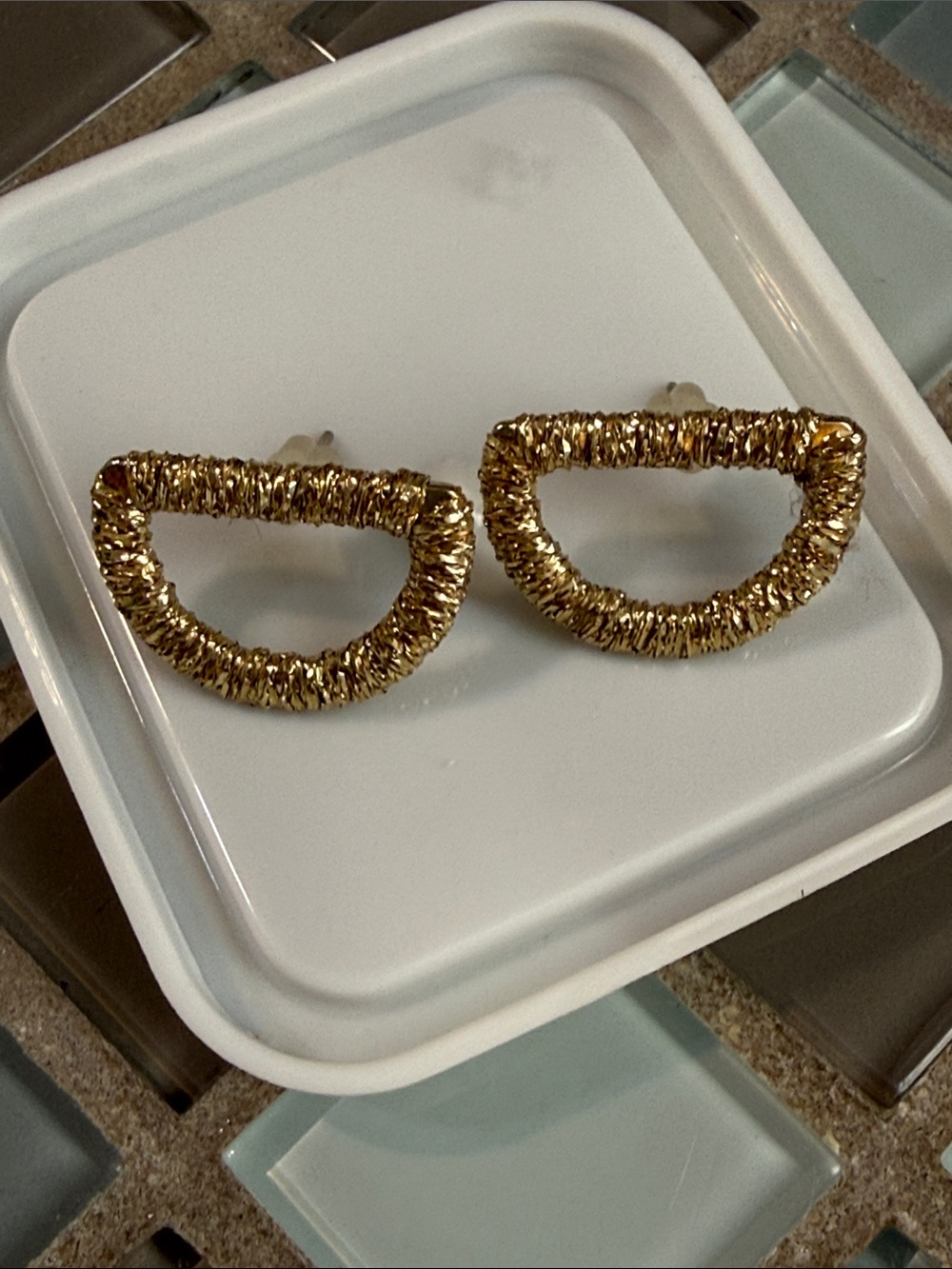 Source Unknown Textured Gold Half-Hoop Stud Earrings